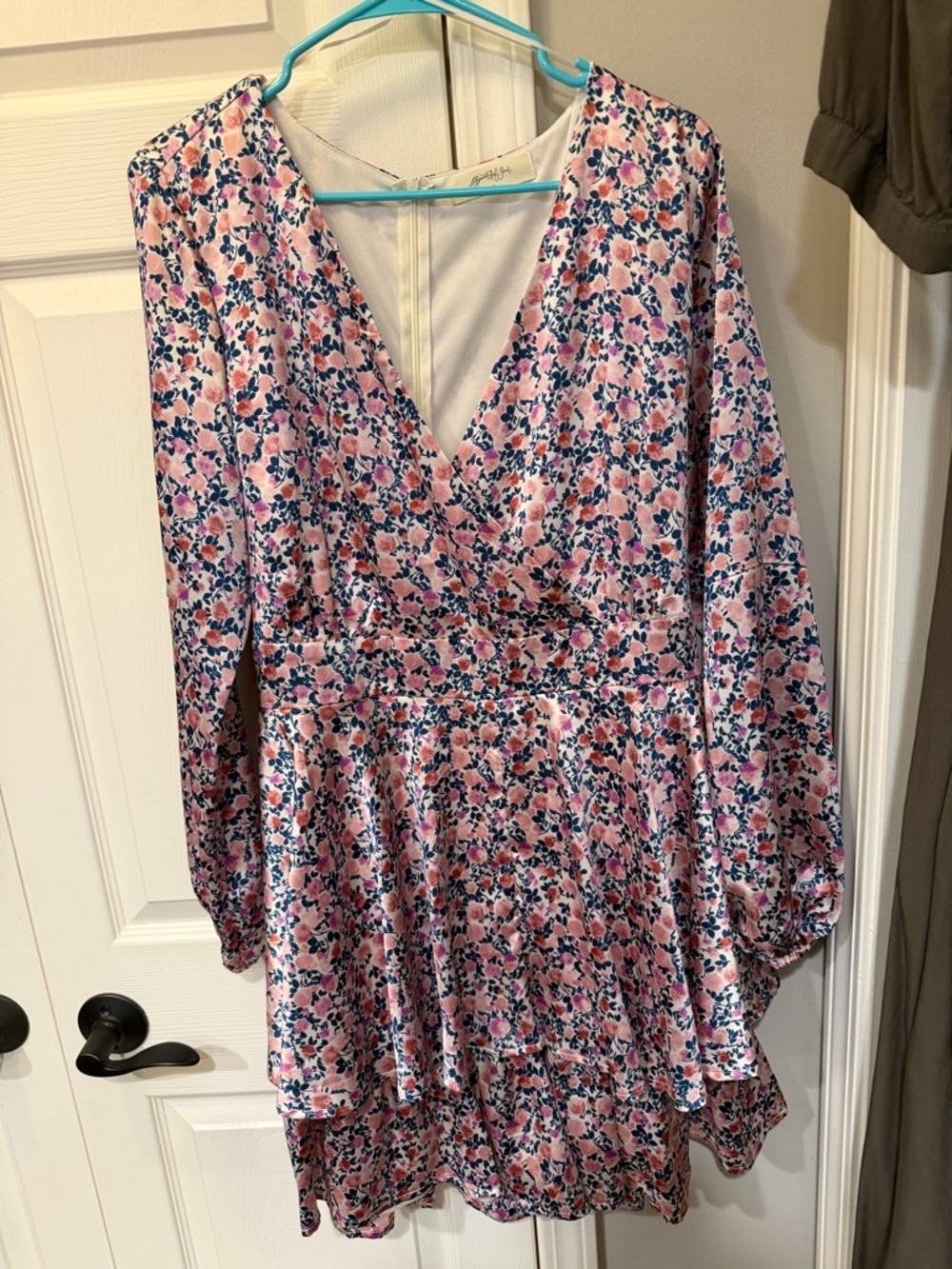 Altar'd State Pink and Navy Floral Wrap Romper